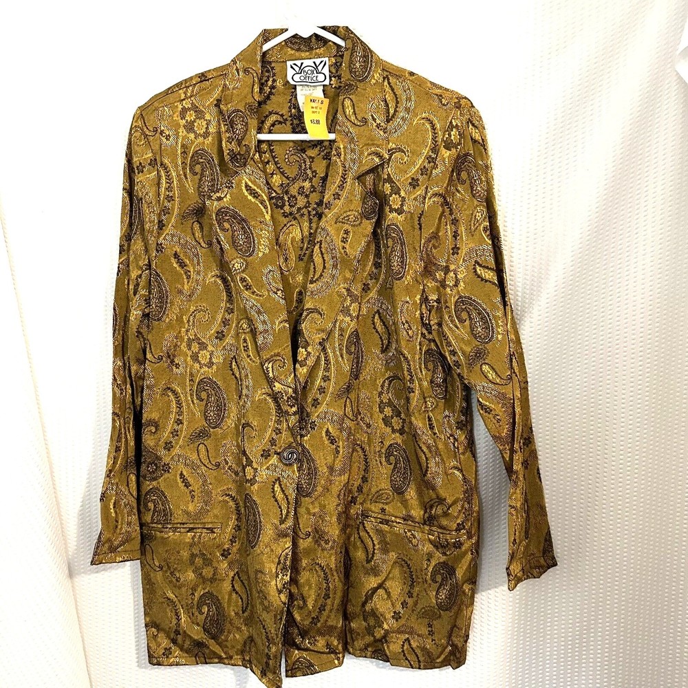 Vintage Box Office Brand Gold Shiny Women's Blazer Jacket New Size M (12-14)
